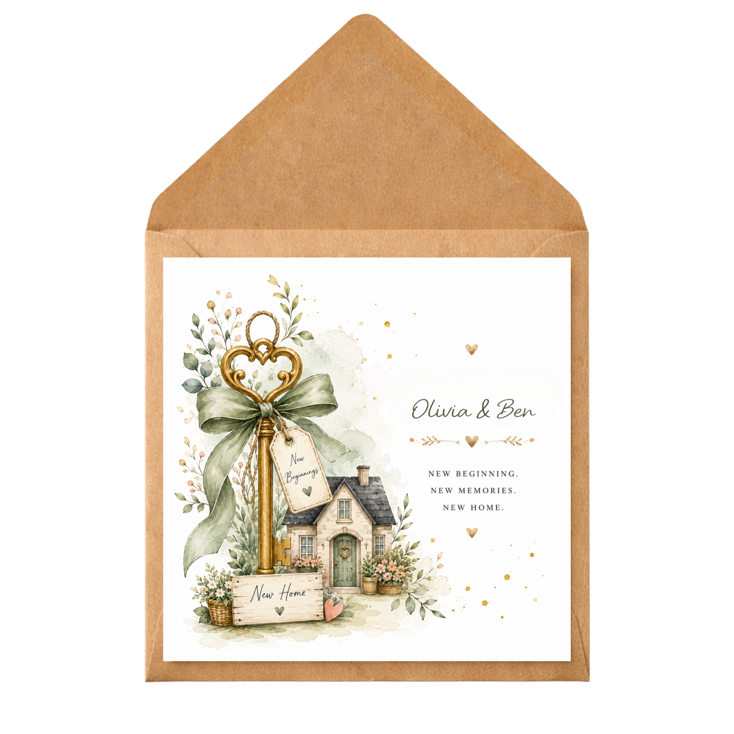 Personalised New Home Card, New House Congratulations Card, Couple Housewarming Card, Watercolour Cottage Keepsake, First Home Card for Couple