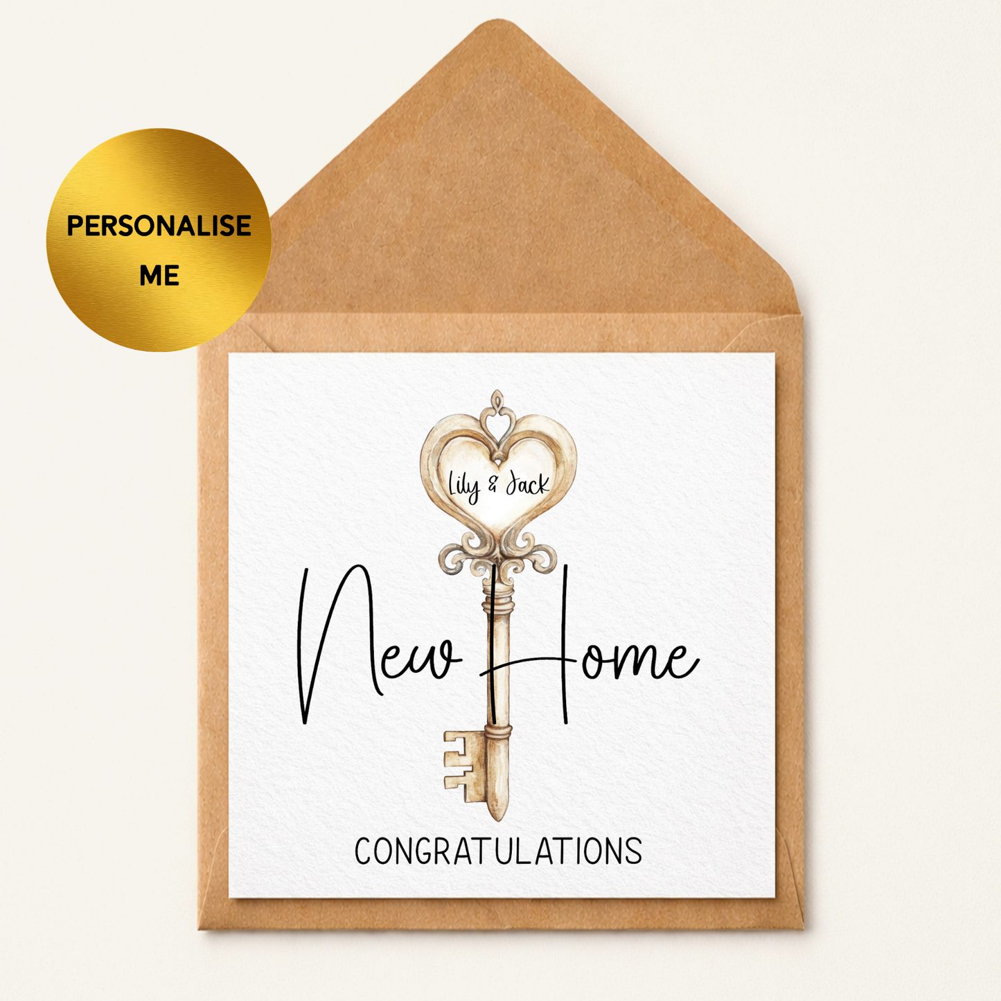 Personalised New Home Card – Housewarming Card – New Home Gift – Congratulations New Home – Custom Names Key Design Card