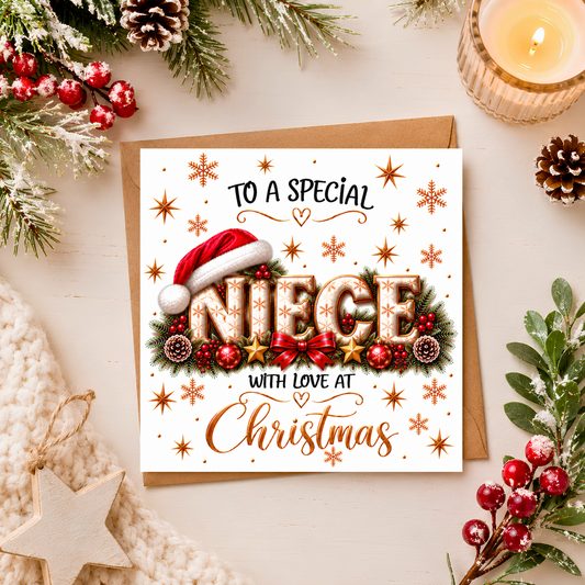 Niece Christmas Card, Special Niece Xmas Card, Christmas Card for Niece, With Love at Christmas, Festive Niece Card