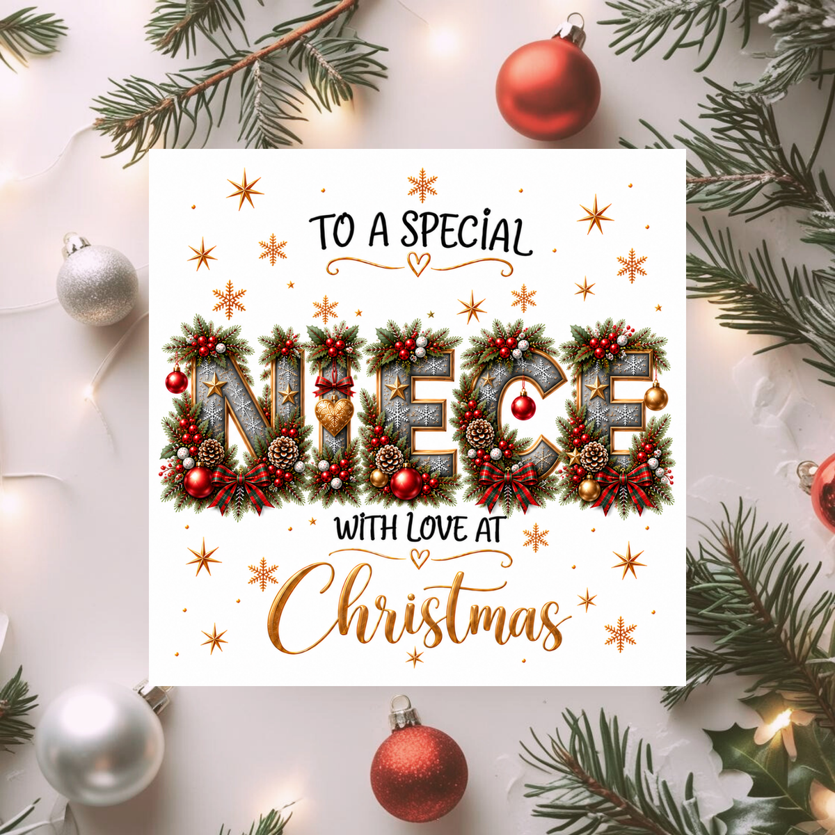 Niece Christmas Card, Special Niece Xmas Card, Christmas Card for Niece, With Love at Christmas, Traditional Festive Greeting Card