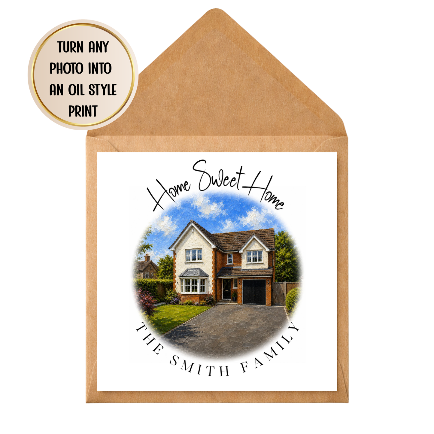 Personalised Home Sweet Home Print | Custom House Portrait from Photo | Oil Painting Style Artwork