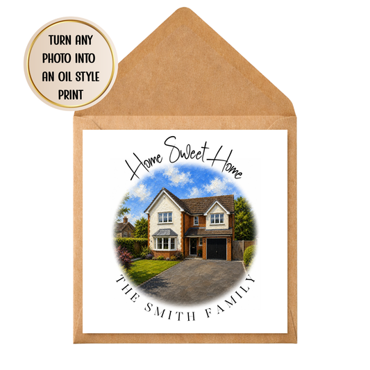 Personalised Home Sweet Home Print | Custom House Portrait from Photo | Oil Painting Style Artwork