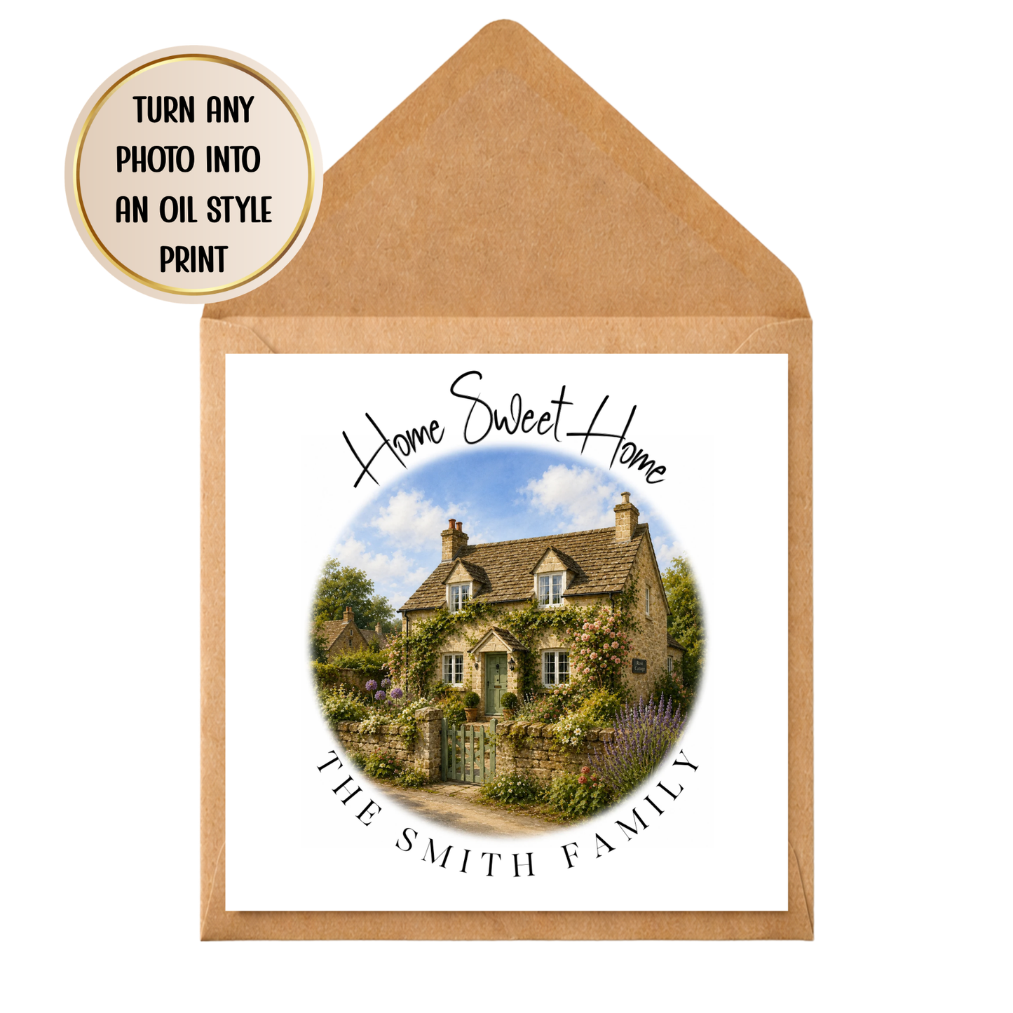 Personalised Home Sweet Home Print | Custom House Portrait from Photo | Oil Painting Style Artwork