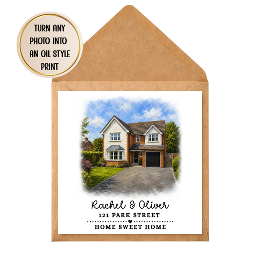 Personalised New Home Oil Style Print | Custom House Portrait Gift | Home Sweet Home Wall Art | First Home Keepsake