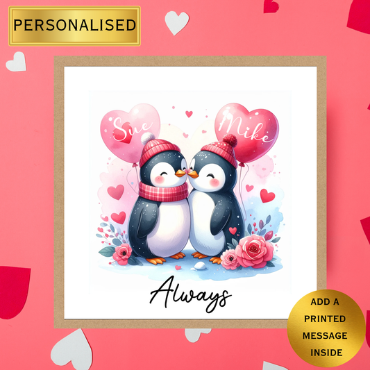 Personalised Penguin Valentines Card for Couples – Cute Anniversary Card – Romantic Card for Husband Wife Boyfriend Girlfriend Partner