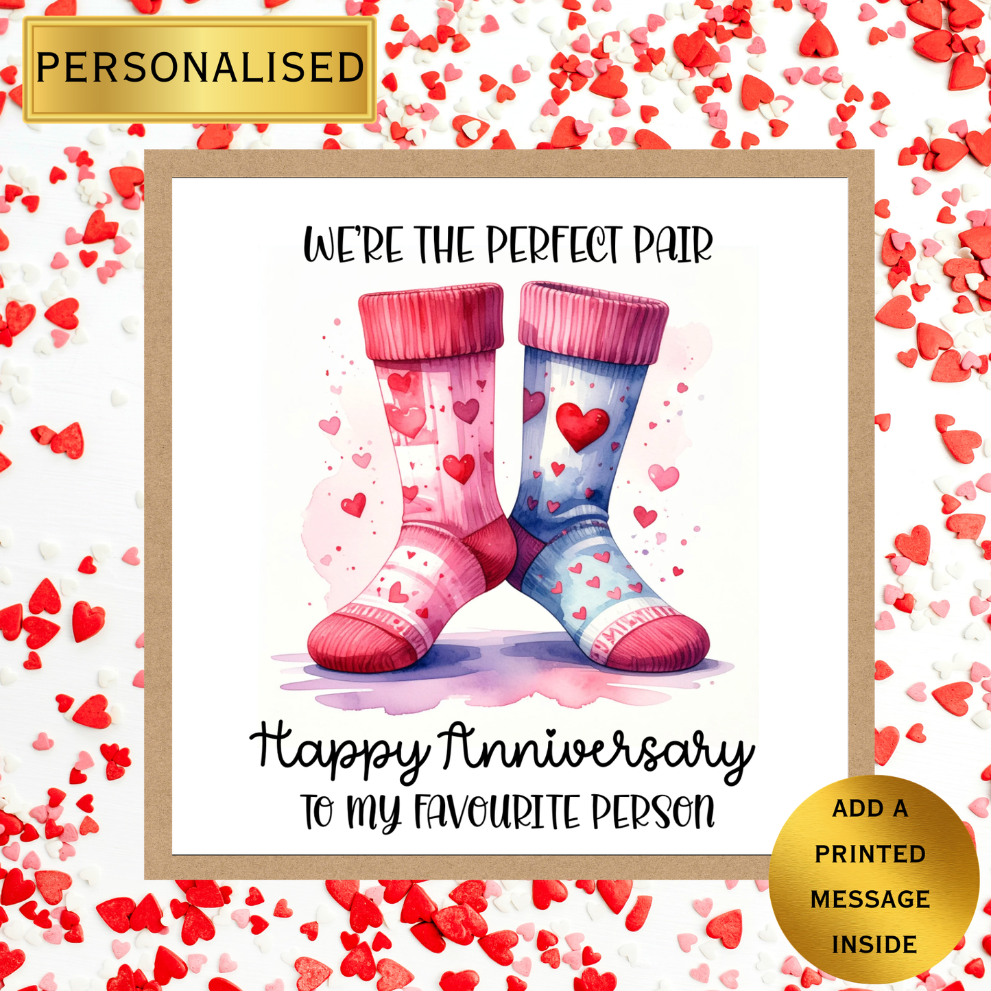 Personalised Valentine’s / Anniversary Card – We’re the Perfect Pair – Cute Socks Card for Him Her – Custom Romantic Card for Any Couple