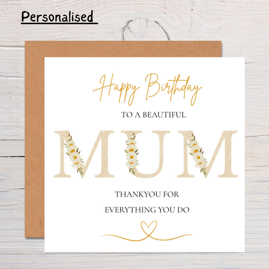 Personalised Floral Birthday Card for Mum