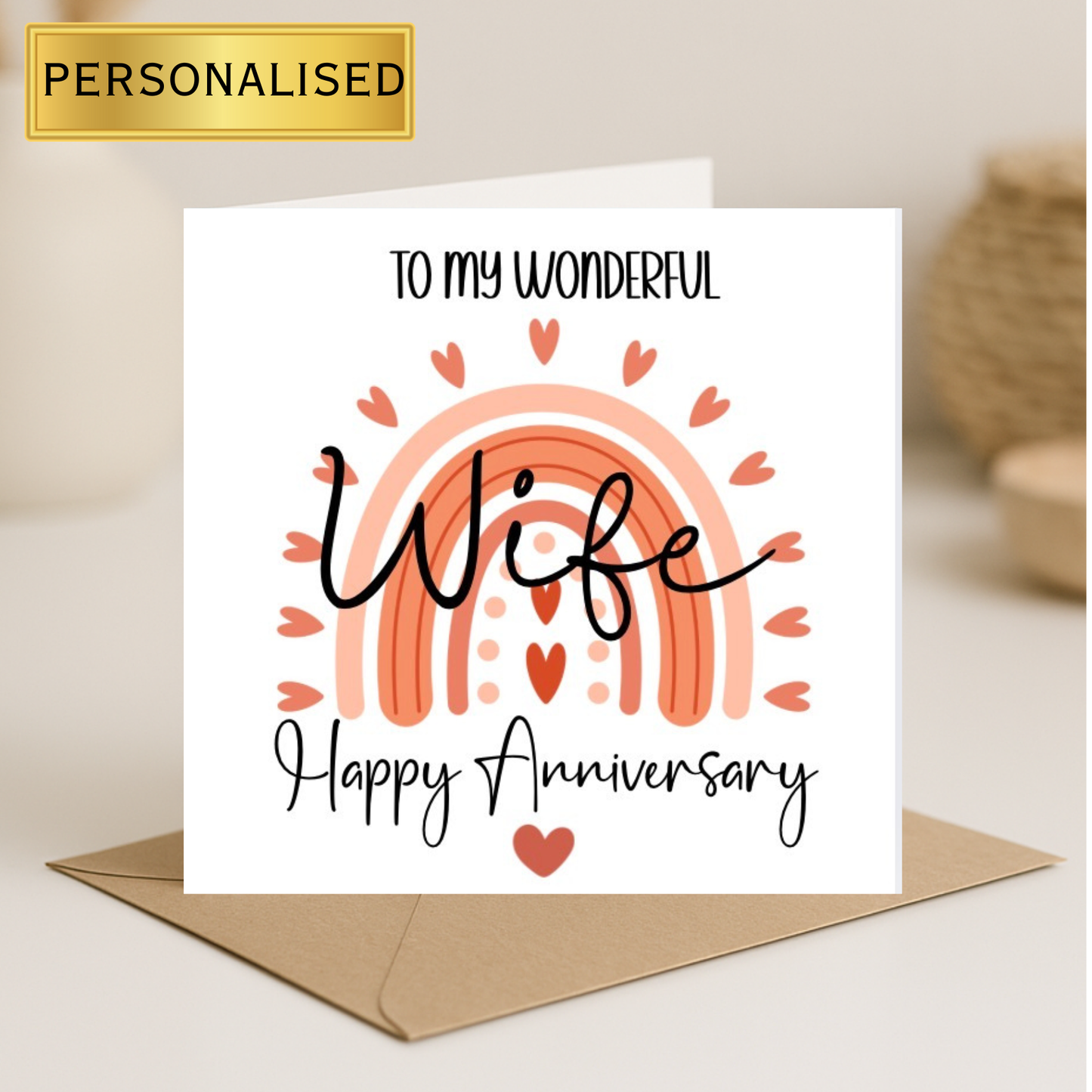 Personalised Anniversary Card for Wife or Husband • Boho Rainbow Anniversary Card • Custom Name Greeting Card • Romantic Anniversary Gift