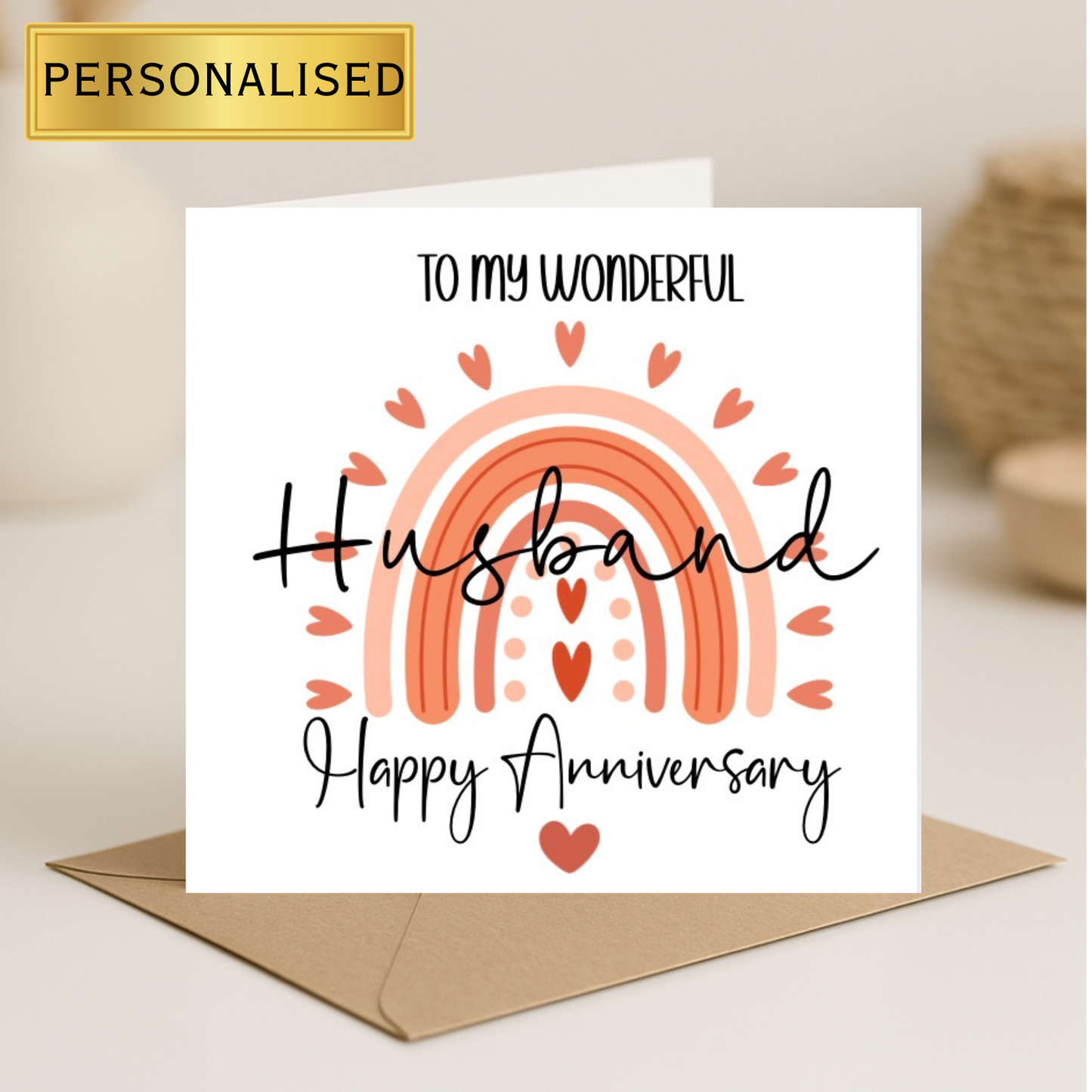 Personalised Anniversary Card for Wife or Husband • Boho Rainbow Anniversary Card • Custom Name Greeting Card • Romantic Anniversary Gift