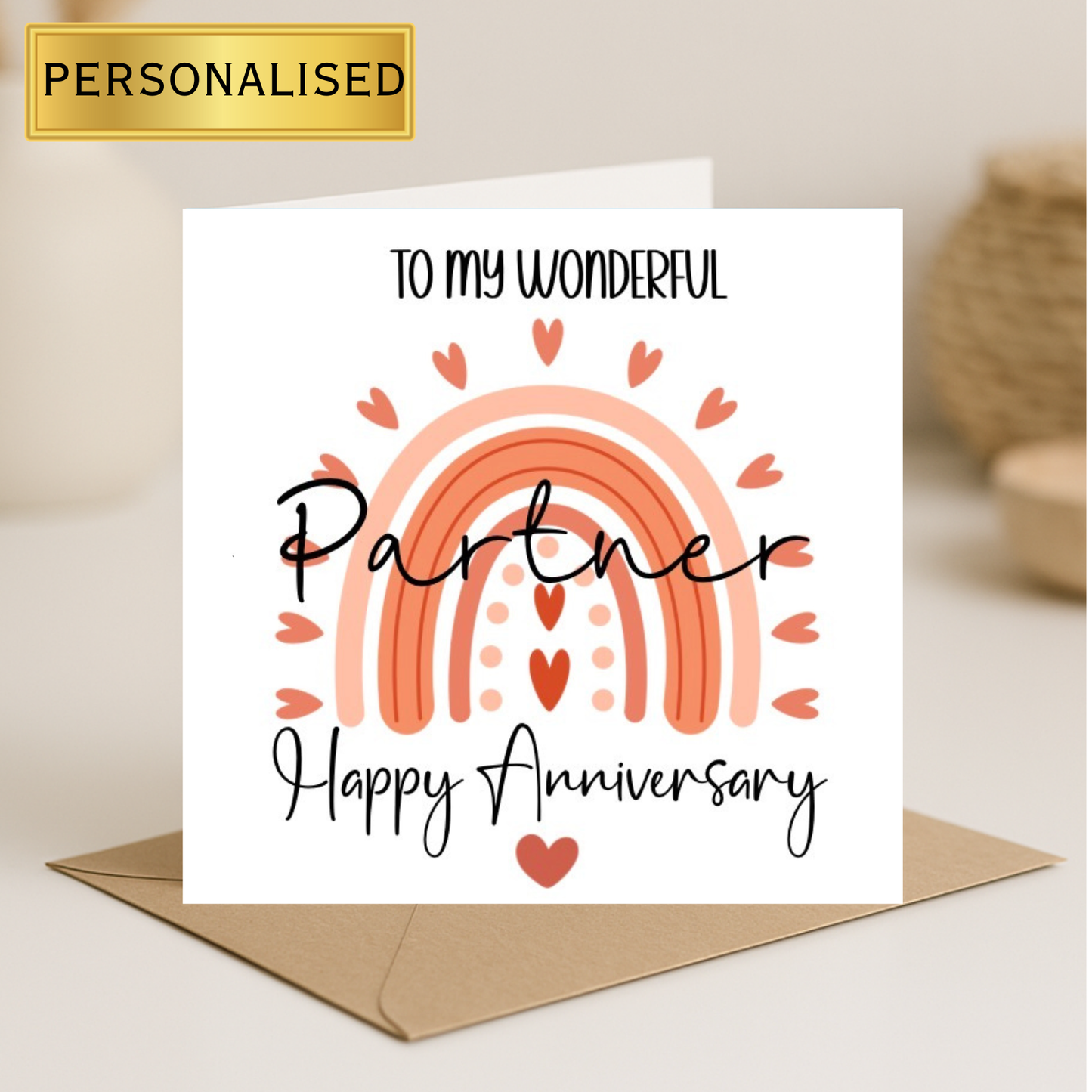 Personalised Anniversary Card for Wife or Husband • Boho Rainbow Anniversary Card • Custom Name Greeting Card • Romantic Anniversary Gift