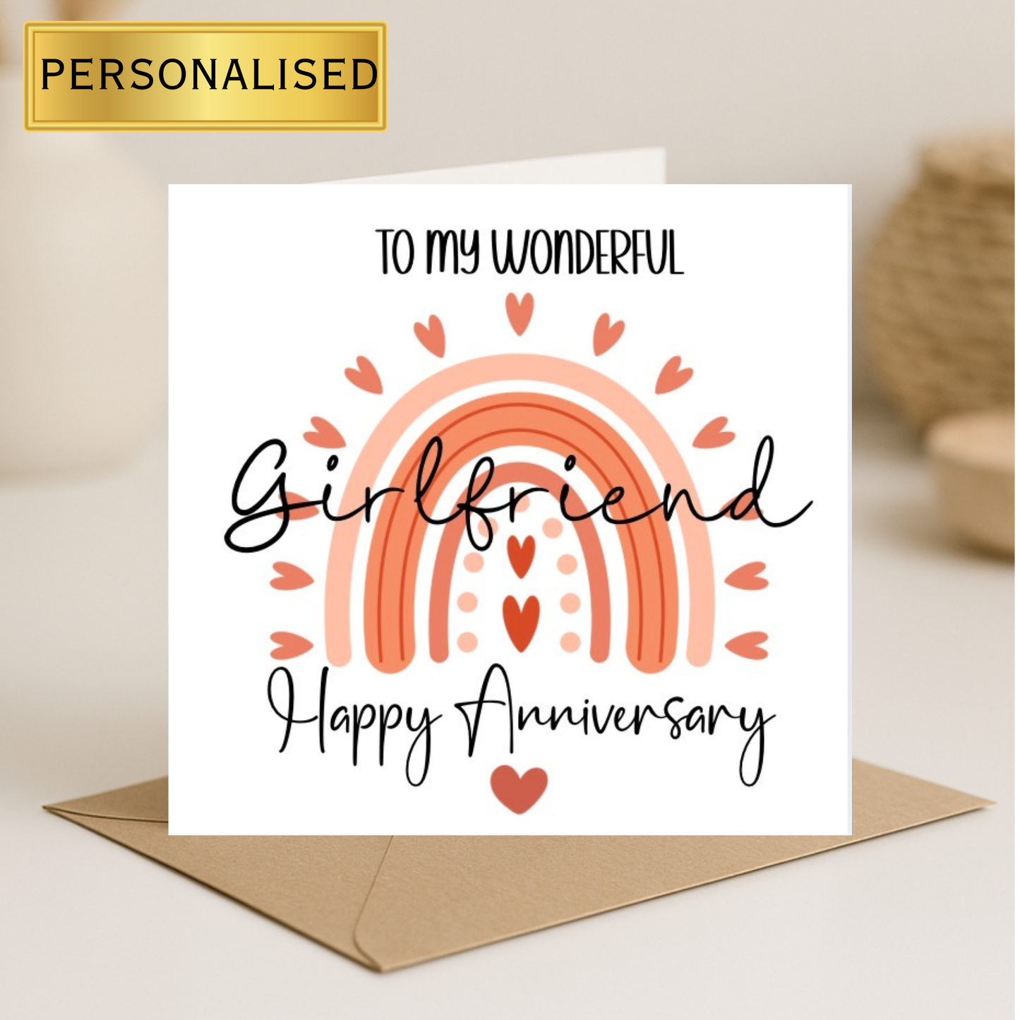 Personalised Anniversary Card for Wife or Husband • Boho Rainbow Anniversary Card • Custom Name Greeting Card • Romantic Anniversary Gift