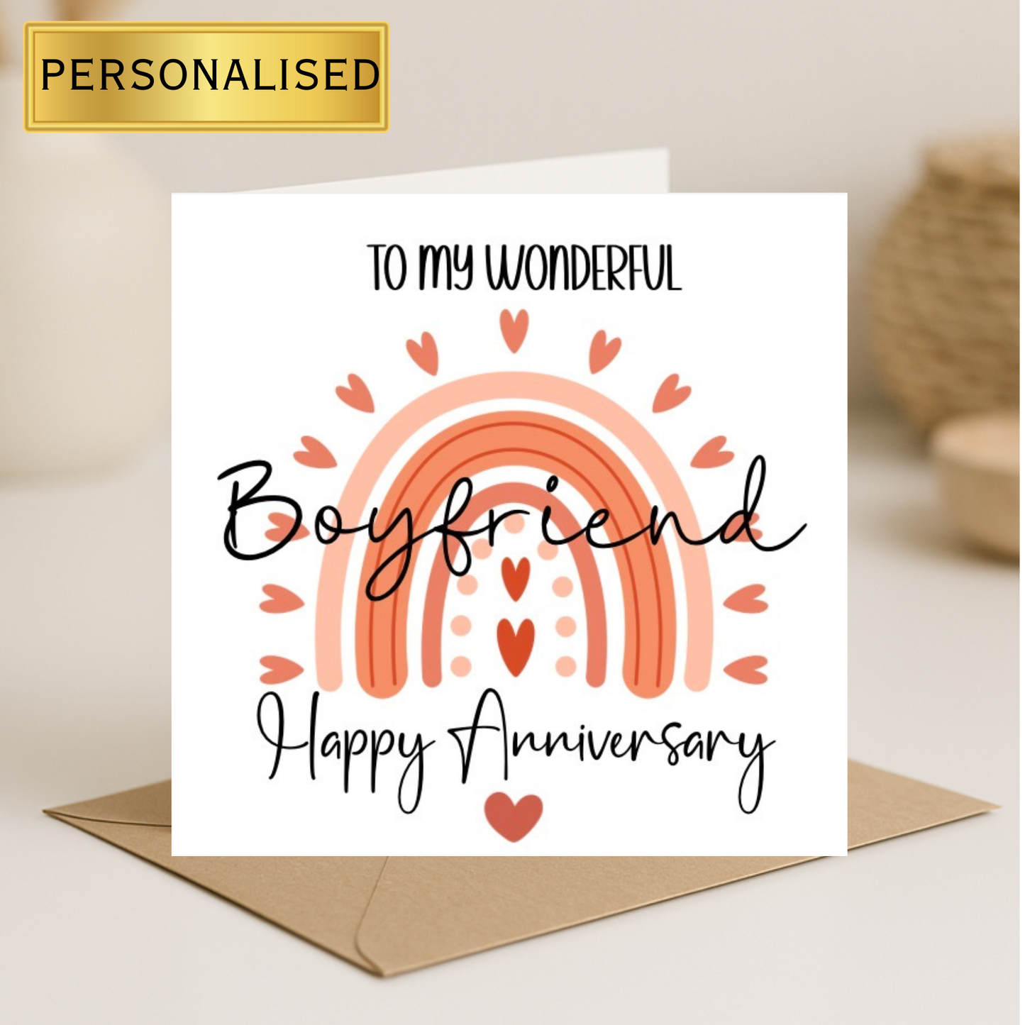 Personalised Anniversary Card for Wife or Husband • Boho Rainbow Anniversary Card • Custom Name Greeting Card • Romantic Anniversary Gift
