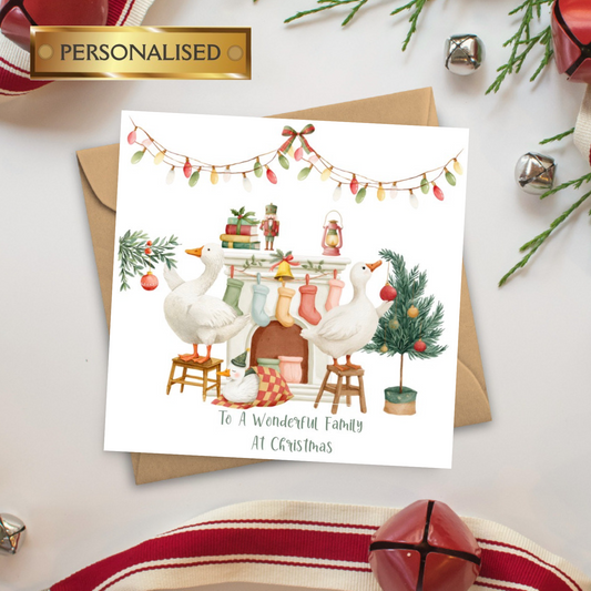 Personalised Christmas Goose Card | Cute Family Holiday Card | Festive Farmhouse Christmas Card | Custom Family Name Card