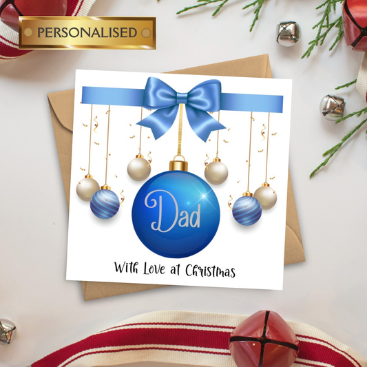 Personalised Christmas Card for any relative or with any name | Blue Bauble Design | Custom Name Christmas Card | With Love at Christmas