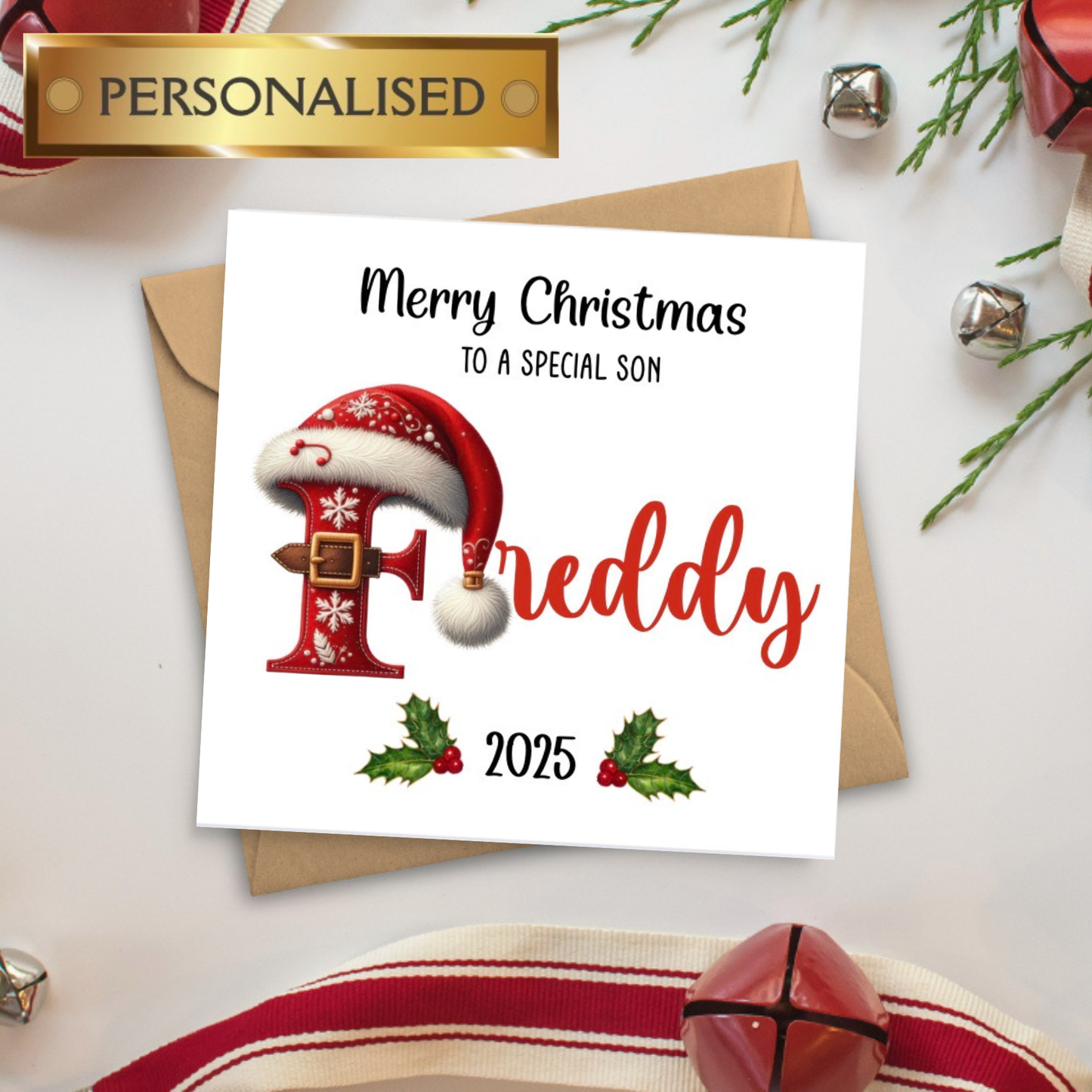 Personalised Christmas Card for Any Name & Relation | Custom Name Xmas Card for Son, Daughter, Grandchild, Niece, Nephew 2025