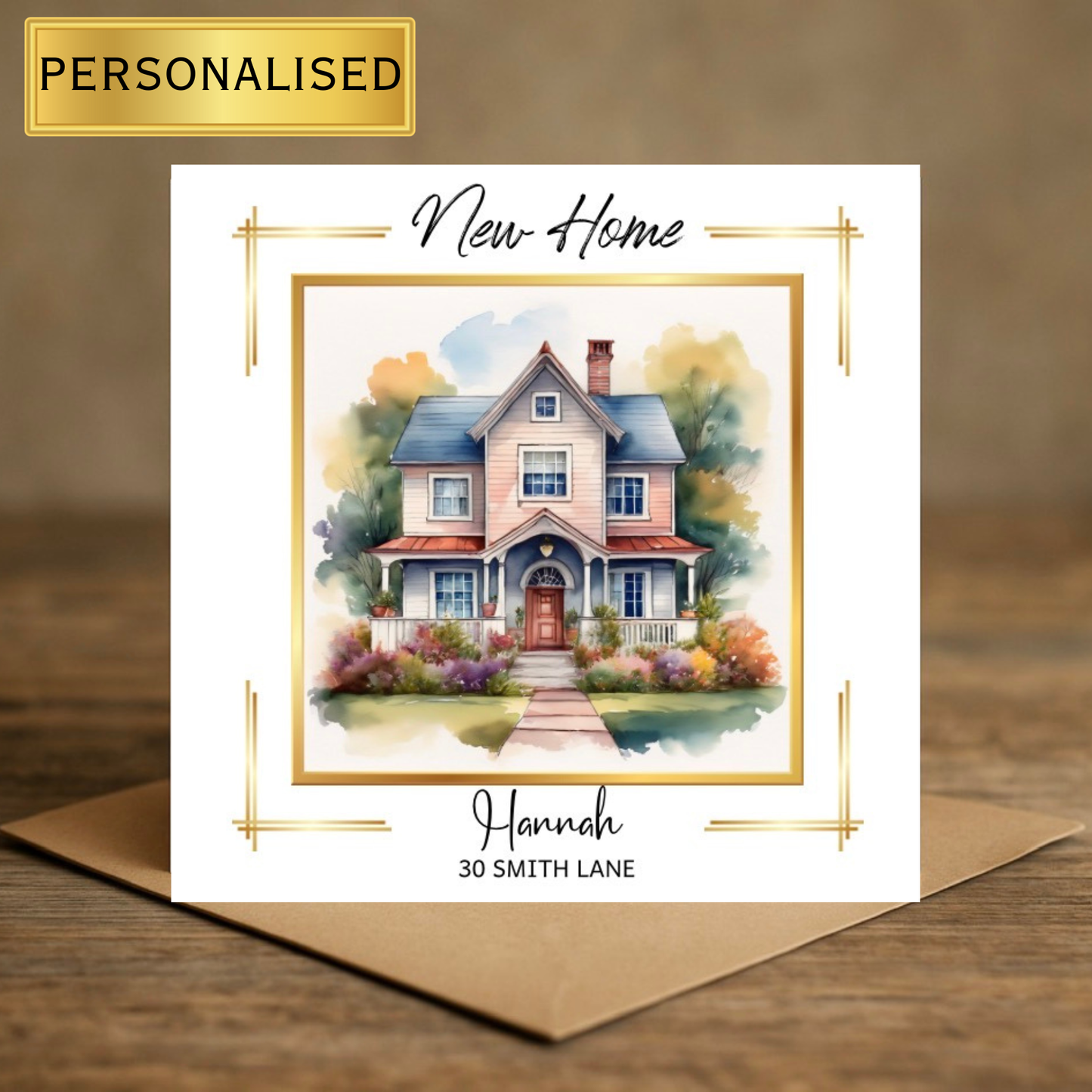 Personalised New Home Card | Custom Name & Address | New Homeowner Gift | Watercolour House Card | Moving Home Greeting Card