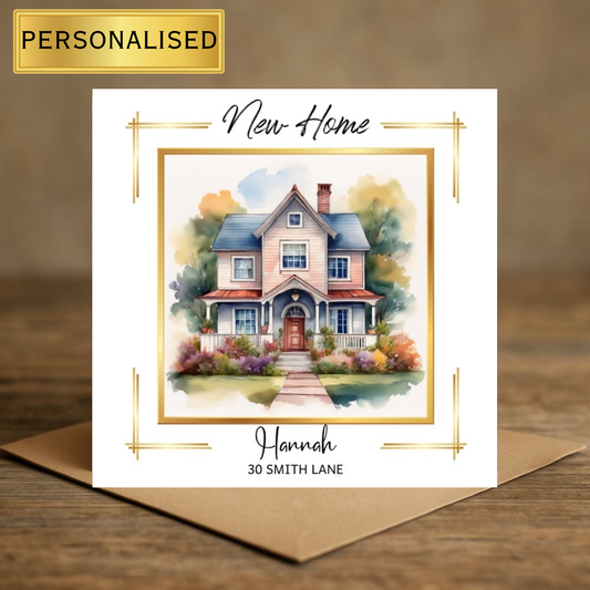Personalised New Home Card | Custom Name & Address | New Homeowner Gift | Watercolour House Card | Moving Home Greeting Card
