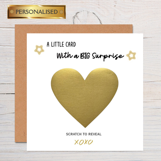 Personalised Gold Heart "Scratch to Reveal" Card — Hidden Message Scratch-Off Greeting Card for Any Occasion (Custom Name, Relation) (Copy)