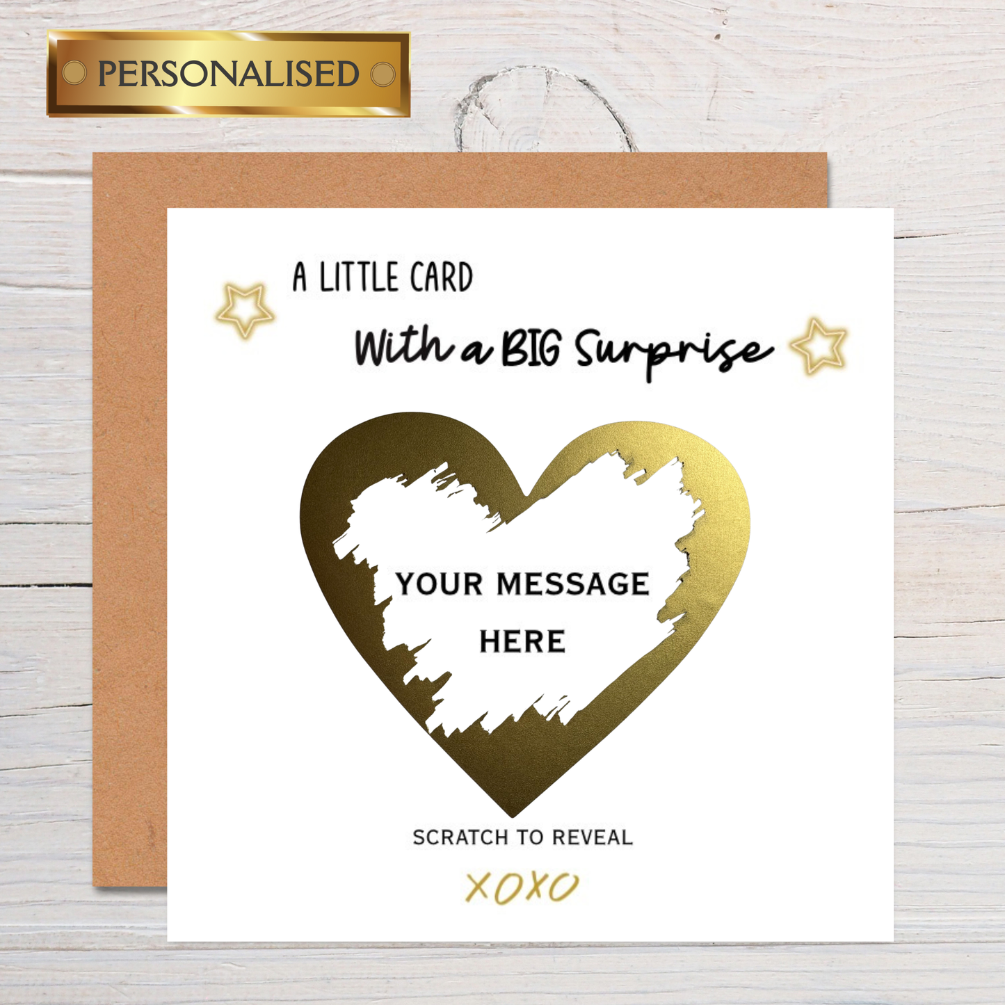 Personalised Gold Heart "Scratch to Reveal" Card — Hidden Message Scratch-Off Greeting Card for Any Occasion (Custom Name, Relation) (Copy)