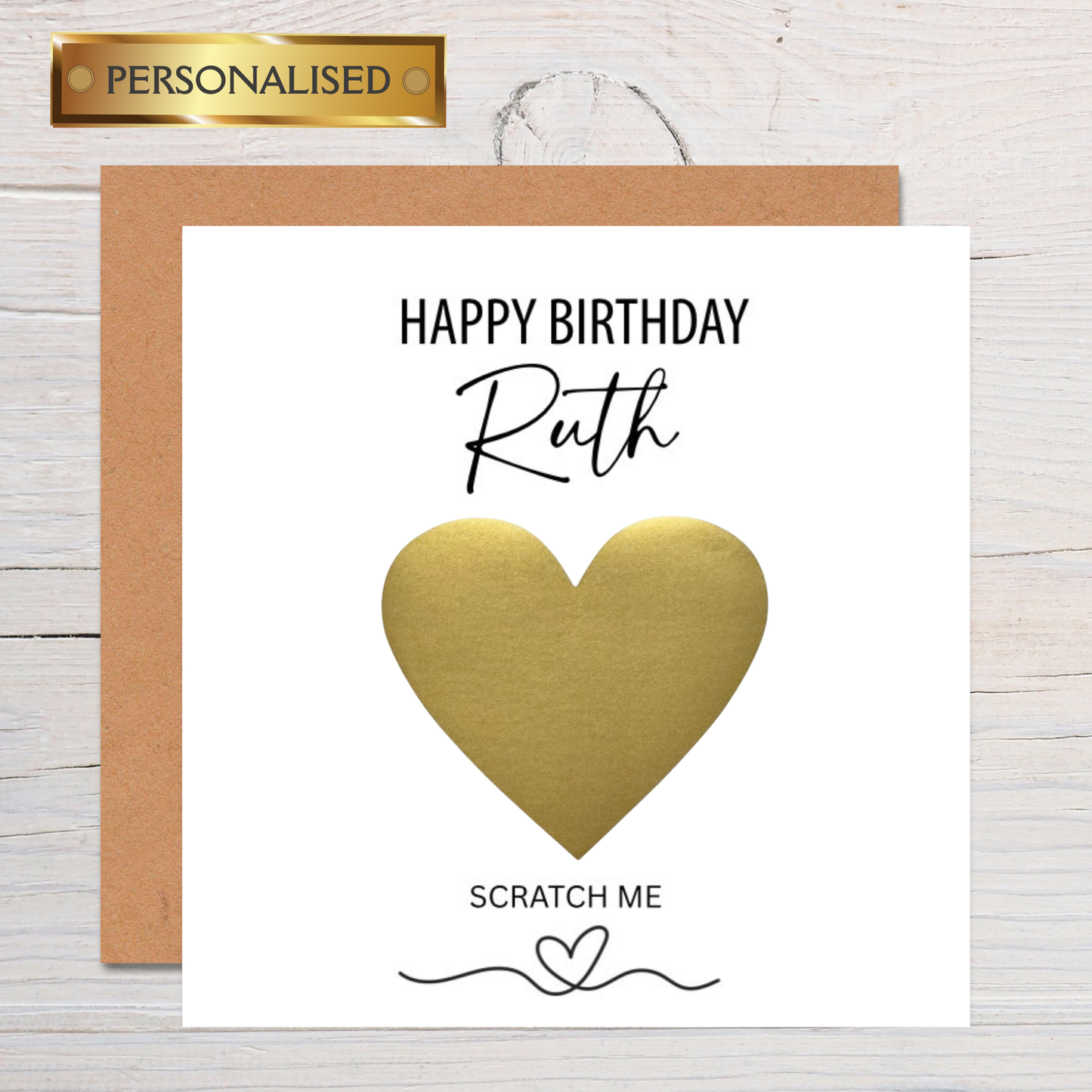 Personalised Gold or Rose Gold Heart "Scratch to Reveal" Card — Hidden Message Scratch-Off Greeting Card for Any Occasion