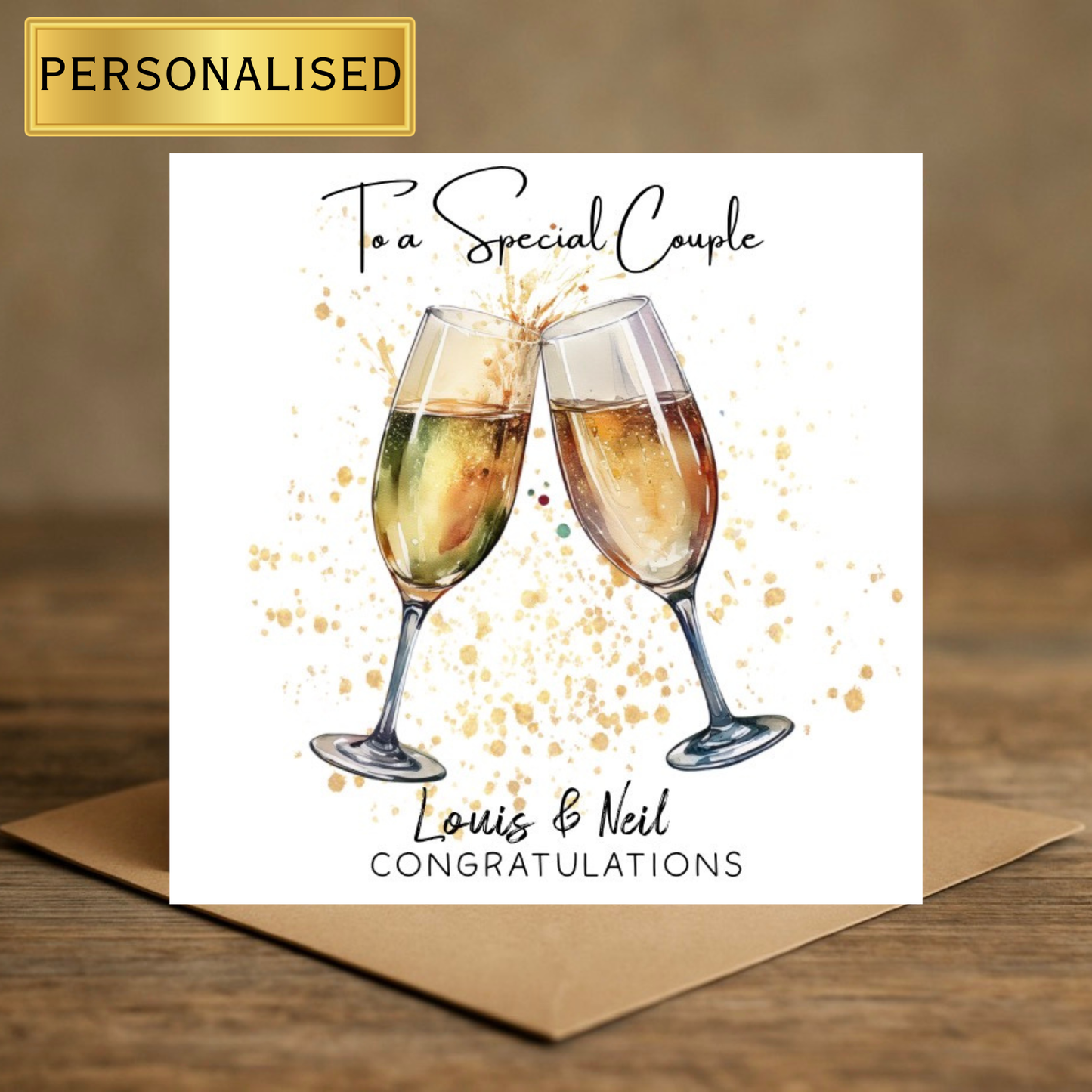 Personalised Special Couple Congratulations Card | Custom | Engagement, Wedding or Anniversary Card | Champagne Glass Celebration Design