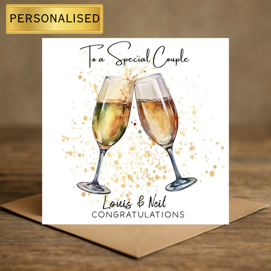 Personalised Special Couple Congratulations Card | Custom | Engagement, Wedding or Anniversary Card | Champagne Glass Celebration Design