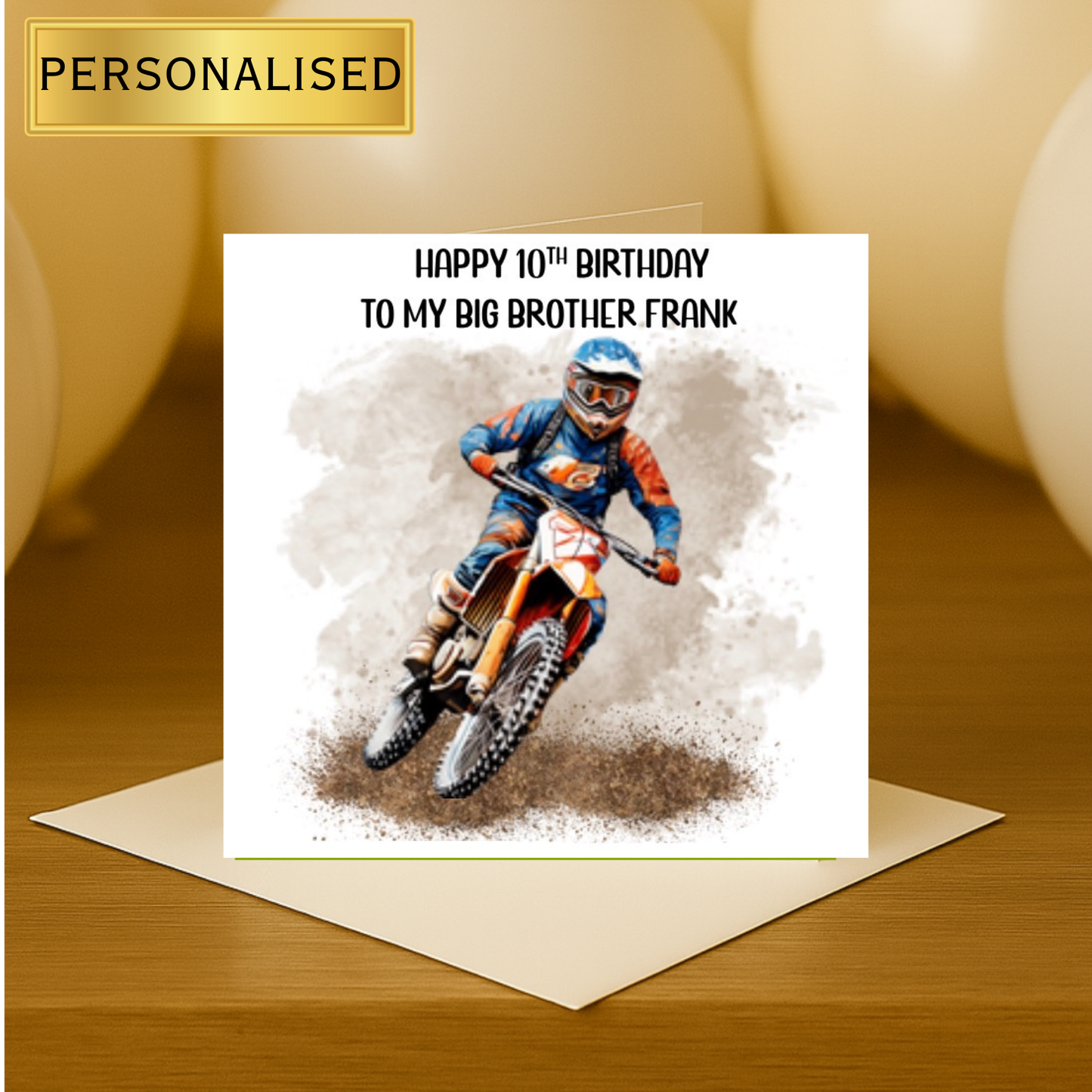 Personalised Motocross Birthday Card – Custom Name & Relation | Dirt Bike Birthday Card for Boys