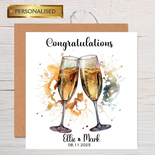 Personalised Congratulations Card – Champagne Glasses Celebration – Wedding, Engagement, New Job, Graduation Card