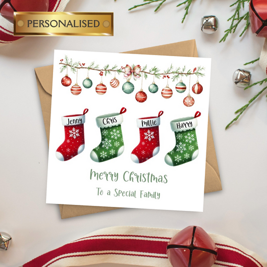 Personalised Family Christmas Card | Custom Stockings Xmas Card | Special Family Holiday Greeting Card