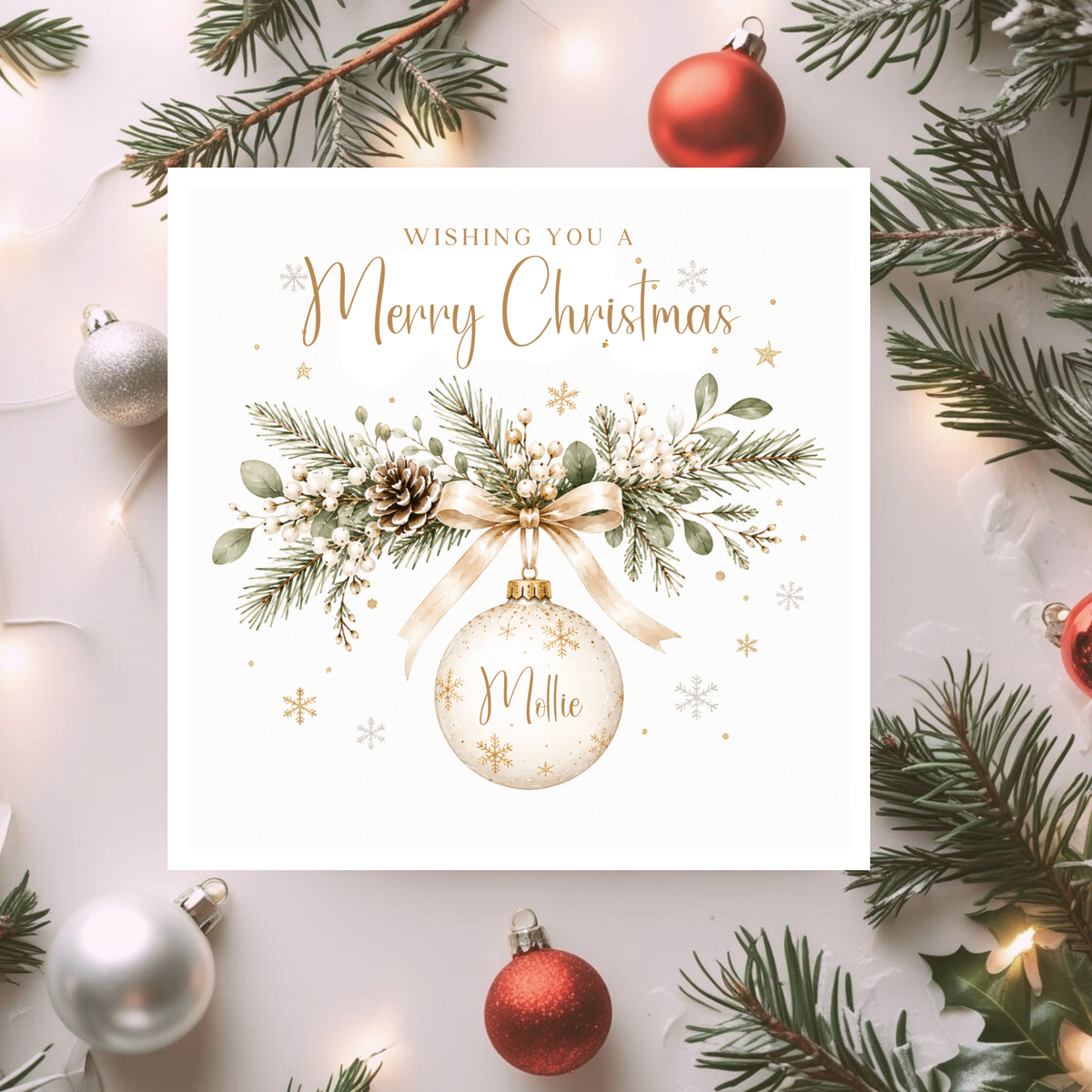 Personalised Bauble Christmas Card, Custom Name Bauble Card, Christmas Card for Him or Her, Personalised Xmas Card, Any Name Christmas Card