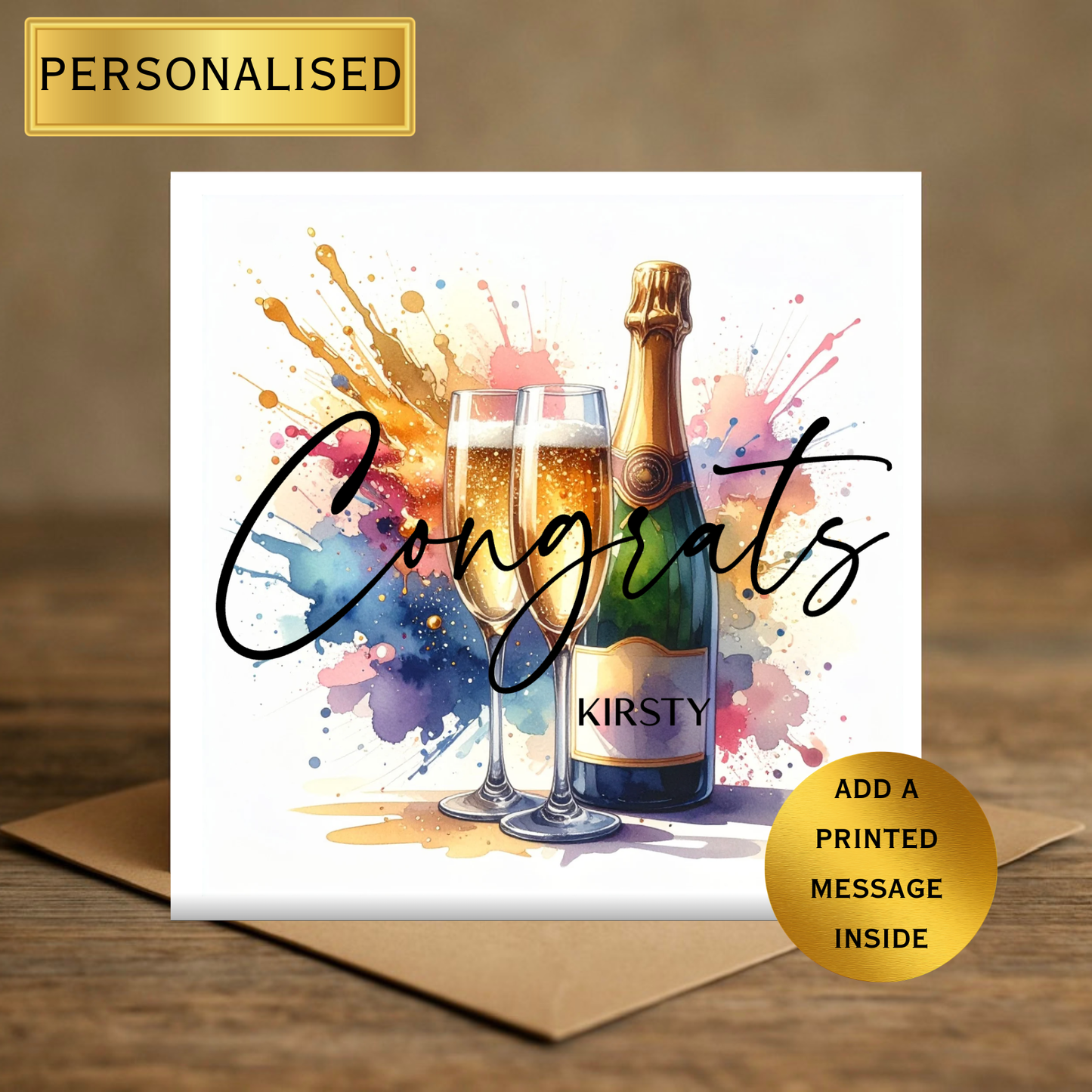 Personalised Congratulations Card | Custom Champagne Celebration Card | Congrats Card for Her or Him | Engagement, Promotion, New Job