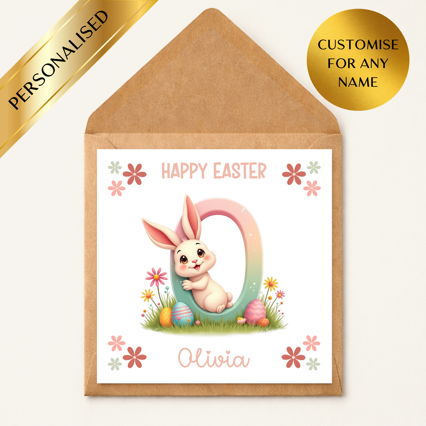 Personalised Easter Card for Kids | Bunny Initial Easter Card | Custom Name Easter Bunny Card | Cute Easter Rabbit Card | Children’s Easter Card
