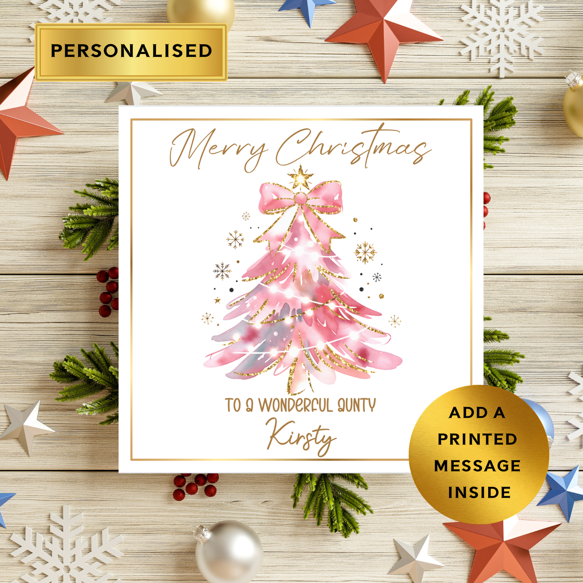 Personalised Christmas Card for Any Relative or Friend • Custom Name Xmas Card • Friend | Mum | Sister | Aunt • Holiday Greeting Card