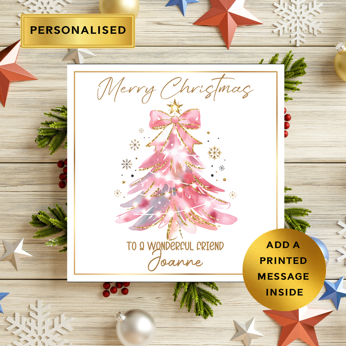Personalised Christmas Card for Any Relative or Friend • Custom Name Xmas Card • Friend | Mum | Sister | Aunt • Holiday Greeting Card