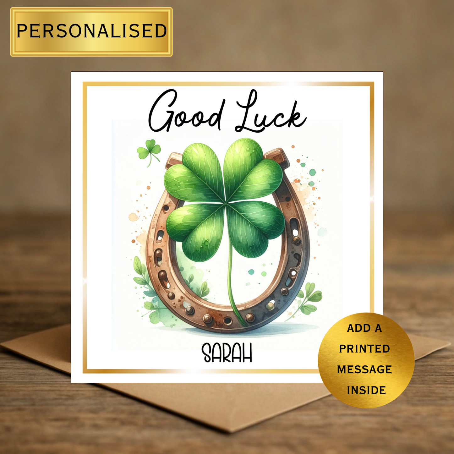 Personalised Good Luck Card | Custom Name Good Luck Card | Lucky Clover & Horseshoe Card | New Job Exam | Driving Test