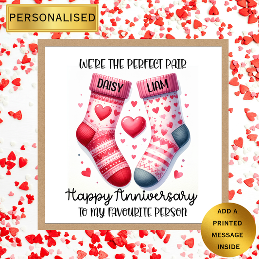 Personalised Valentine’s / Anniversary Card – We’re the Perfect Pair – Cute Socks Card for Him Her – Custom Romantic Card for Any Couple