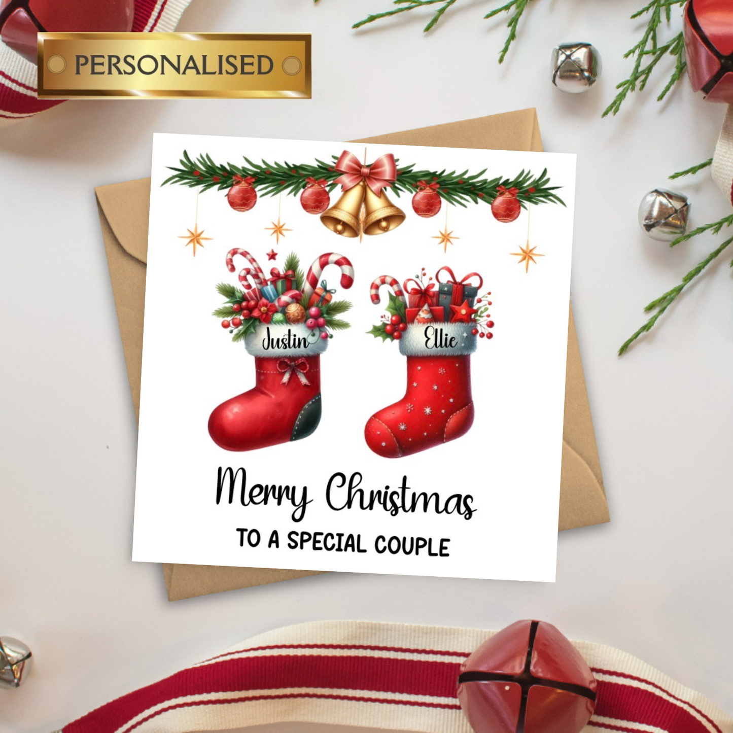Christmas Card for Couple, Personalised Christmas Card, Special Couple Christmas Card, Stocking Christmas Card, Custom Christmas Card