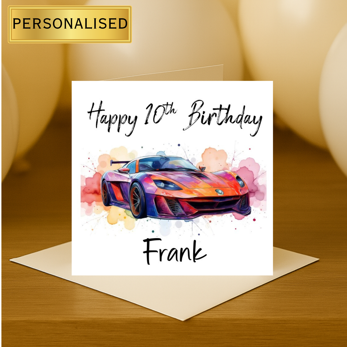Personalised Supercar Birthday Card – Kids Birthday Card – Custom Name & Age – Boys Racing Car Card – 10th Birthday Card – Fast Car Card