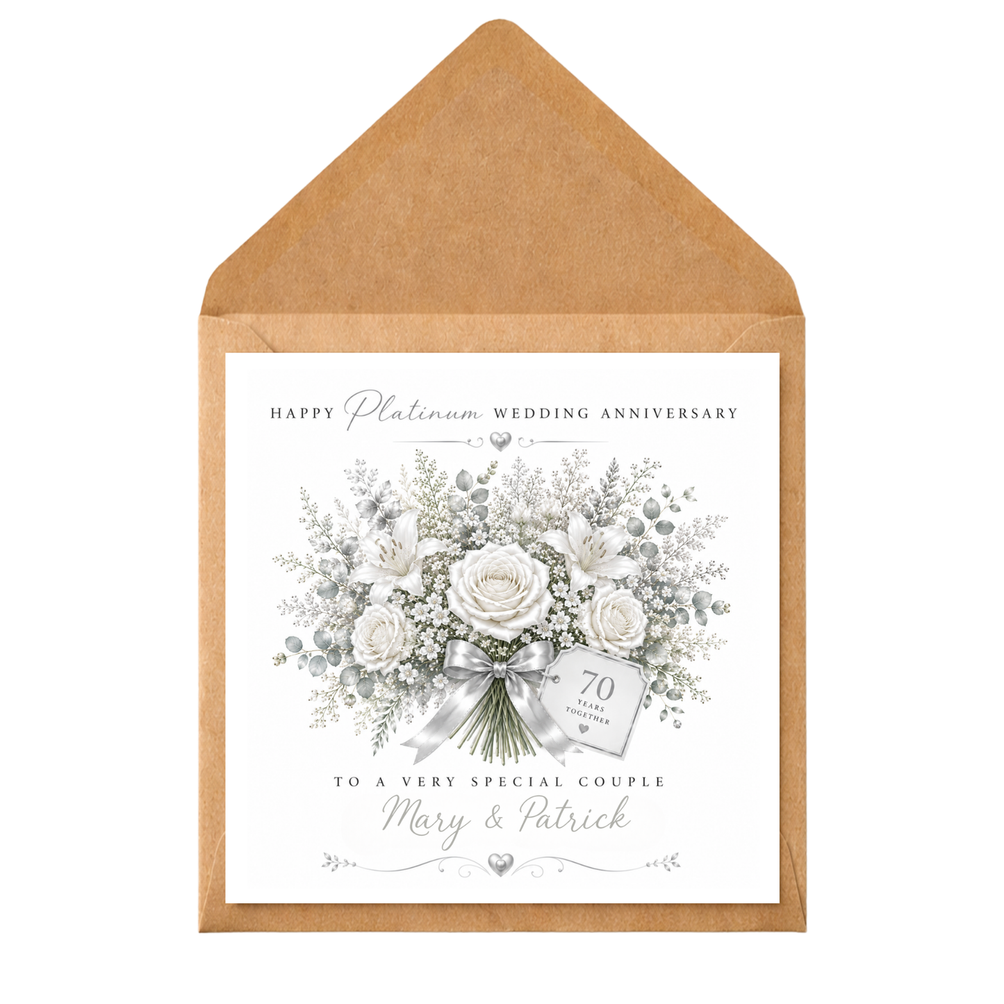 Personalised 70th Wedding Anniversary Card, Platinum Wedding Anniversary Card, Personalised Platinum Anniversary Card, 70 Years Together