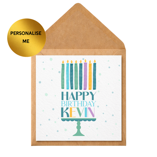 Personalised Birthday Card Any Name | Modern Candle Cake Card | Colourful Happy Birthday Card | Custom Name Birthday Card | Minimalist Birthday Card