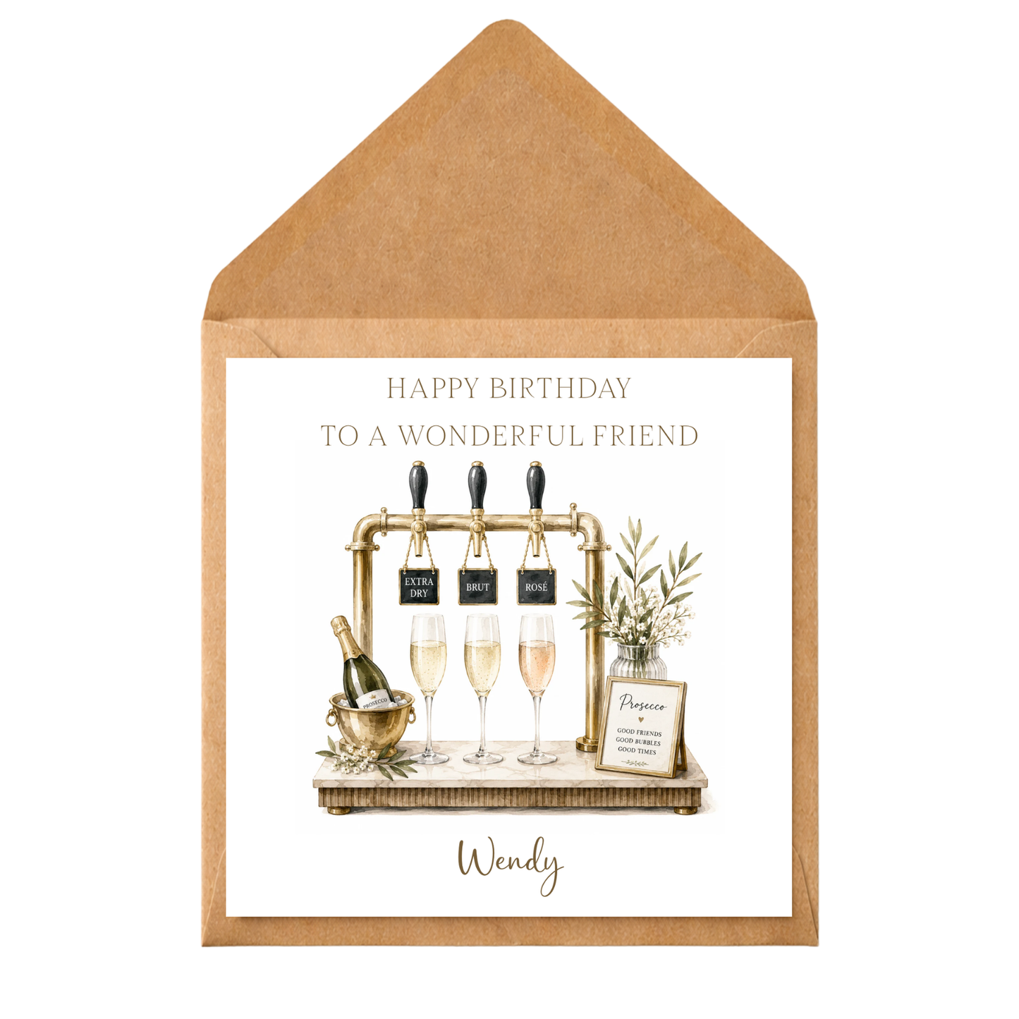 Personalised Prosecco Birthday Card for Friend | Elegant Champagne Bar Birthday Card | Custom Name Luxury Birthday Card for Her
