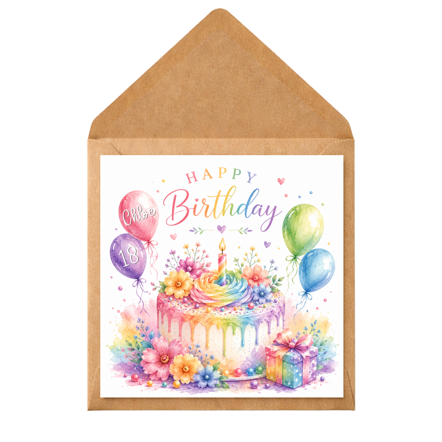 Personalised Rainbow Birthday Card Any Age | Custom Name Birthday Card | Rainbow Cake Card for Daughter Granddaughter