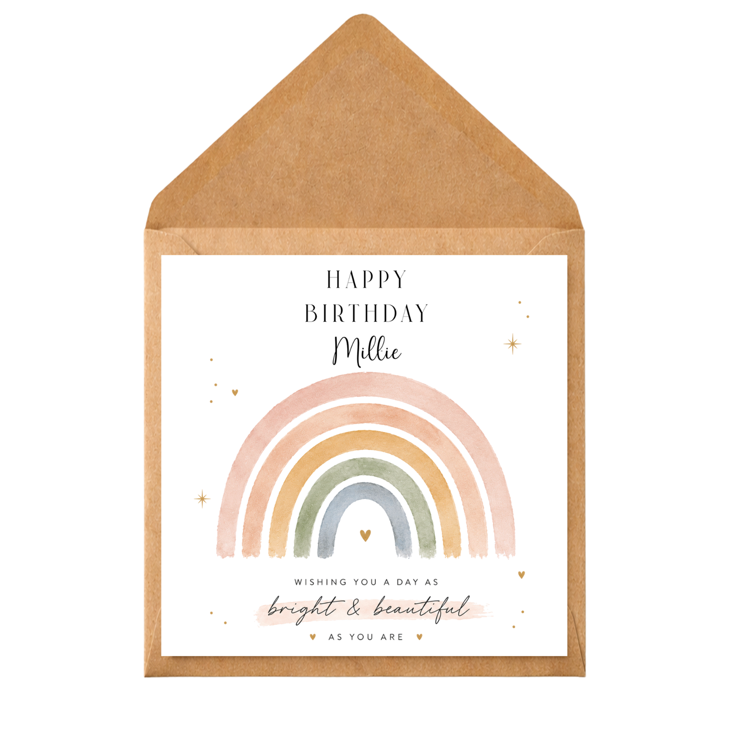 Personalised Rainbow Birthday Card for Daughter, Granddaughter, Niece, Sister | Boho Rainbow Birthday Card for Girls