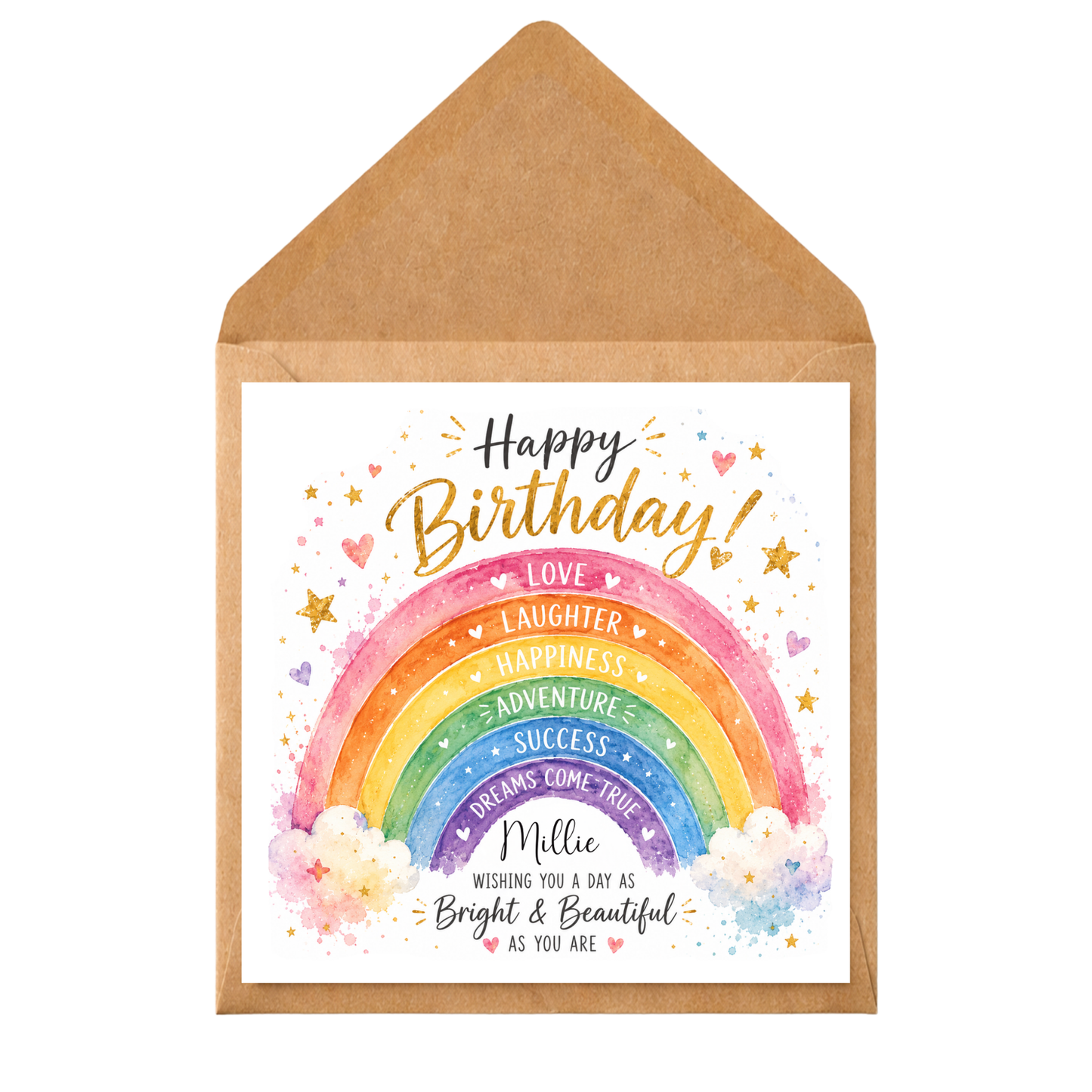 Personalised Rainbow Birthday Card | Custom Name Birthday Card for Girls | Colourful Watercolour Rainbow Greeting Card | Daughter Granddaughter Niece