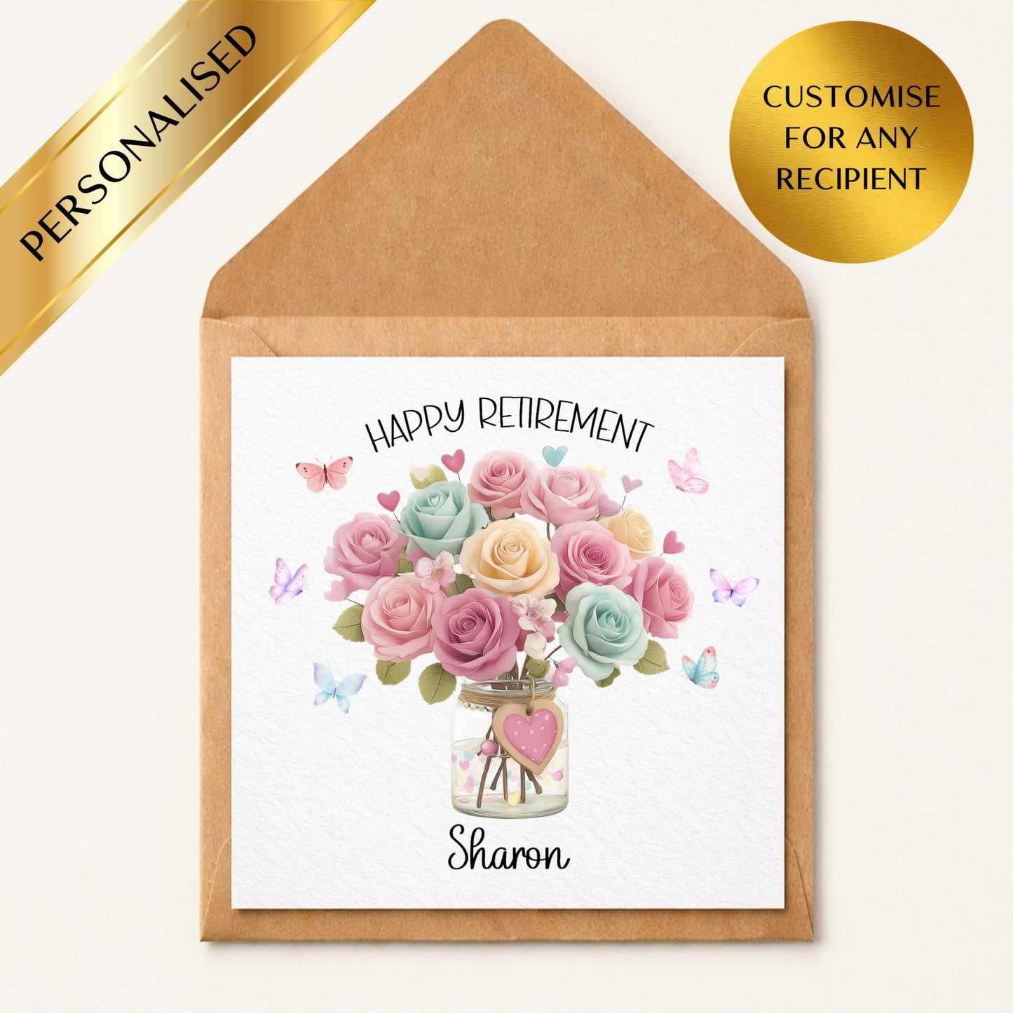 Personalised Retirement Card for Her – Happy Retirement Card with Name – Floral Retirement Card – Custom Retirement Card for Mum Friend Colleague
