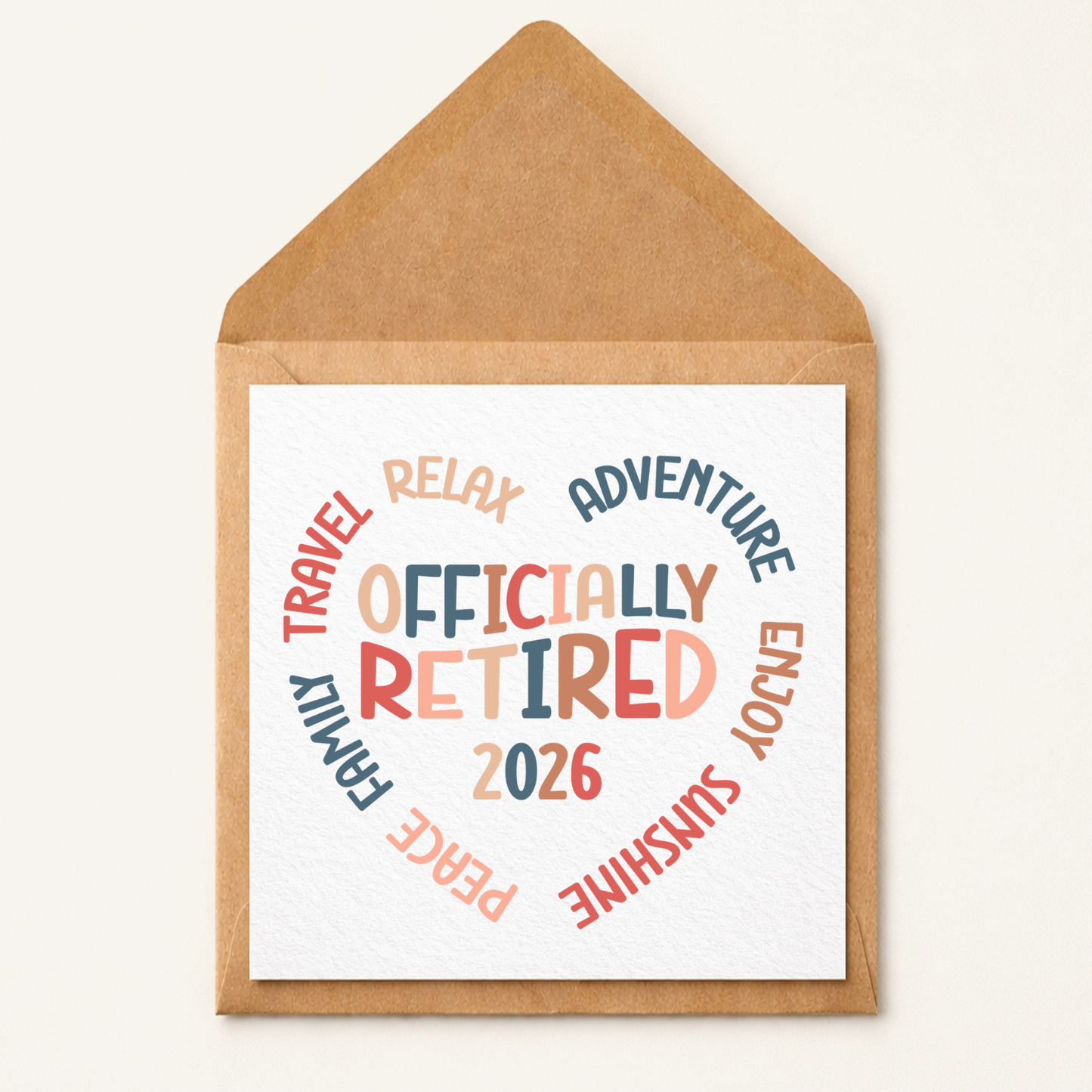 Officially Retired 2026 Card | Travel Relax Adventure Enjoy Sunshine Peace Family