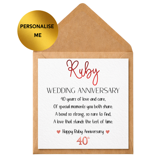 Personalised Ruby Wedding Anniversary Card 40th Anniversary Card | 40 Years Married Card | Ruby Anniversary Gift