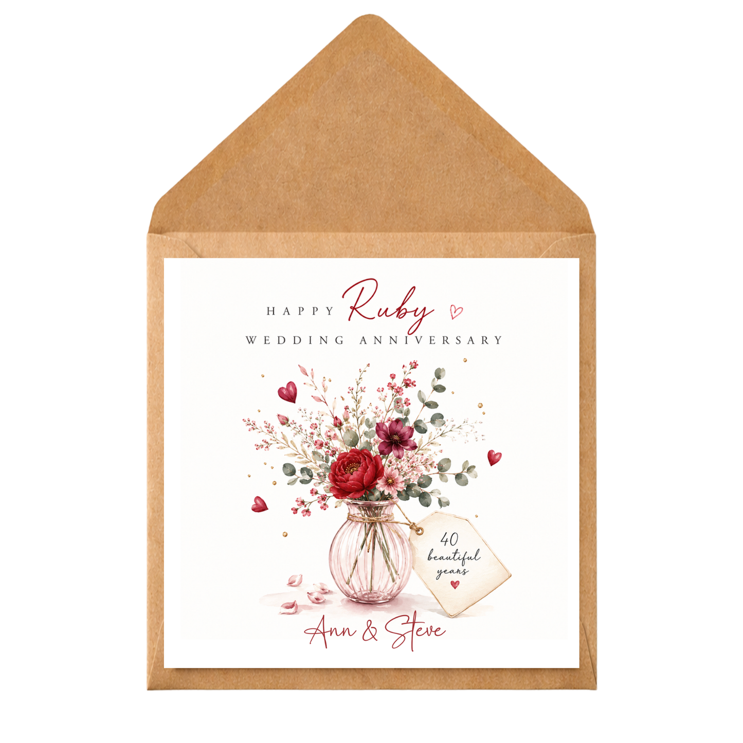 Ruby Wedding Anniversary Card | Personalised 40th Anniversary Card | Ruby Anniversary Card for Couple | 40 Beautiful Years Card | Floral Anniversary Card