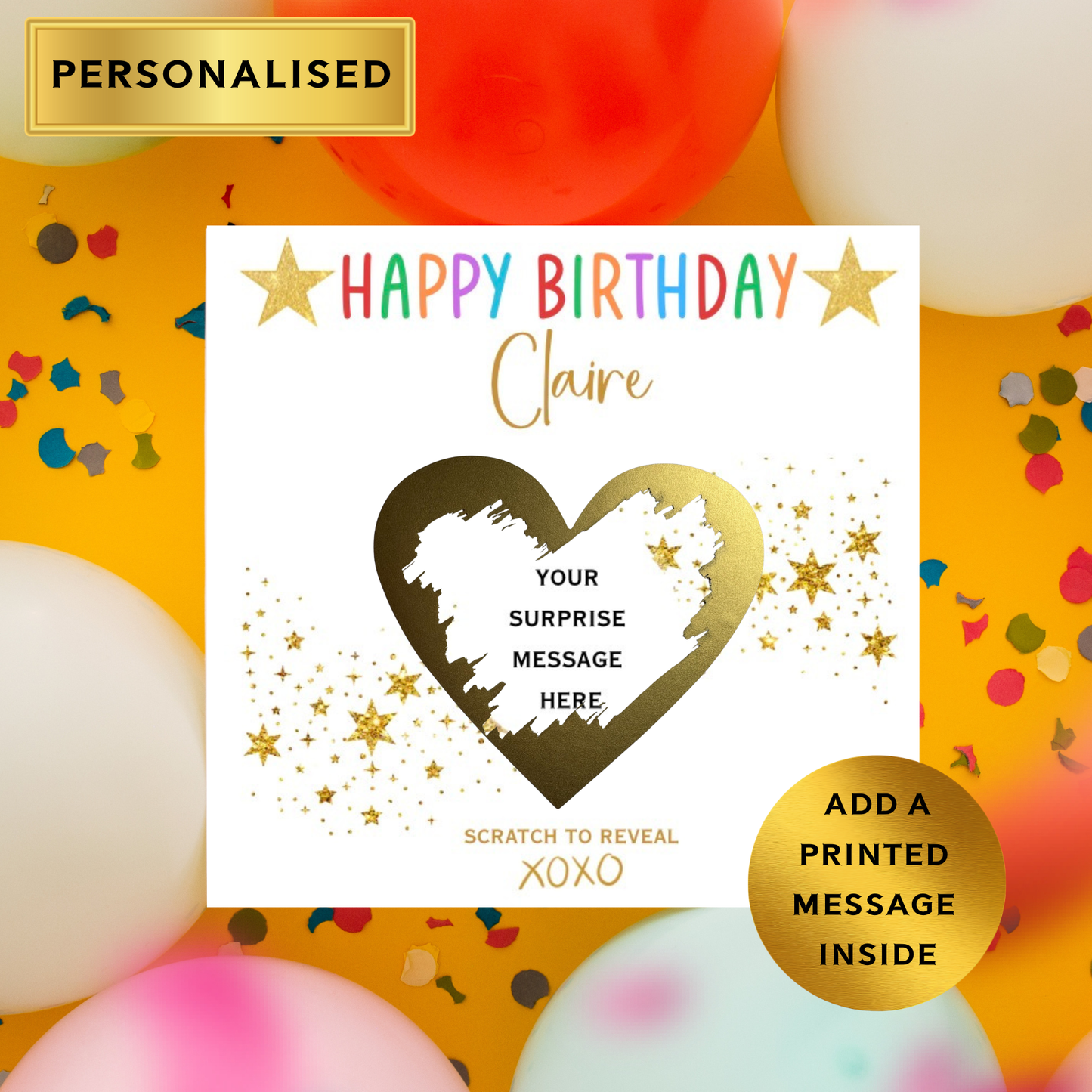 Personalised Scratch-to-Reveal Birthday Card – Any Name & Surprise Message for any occasion