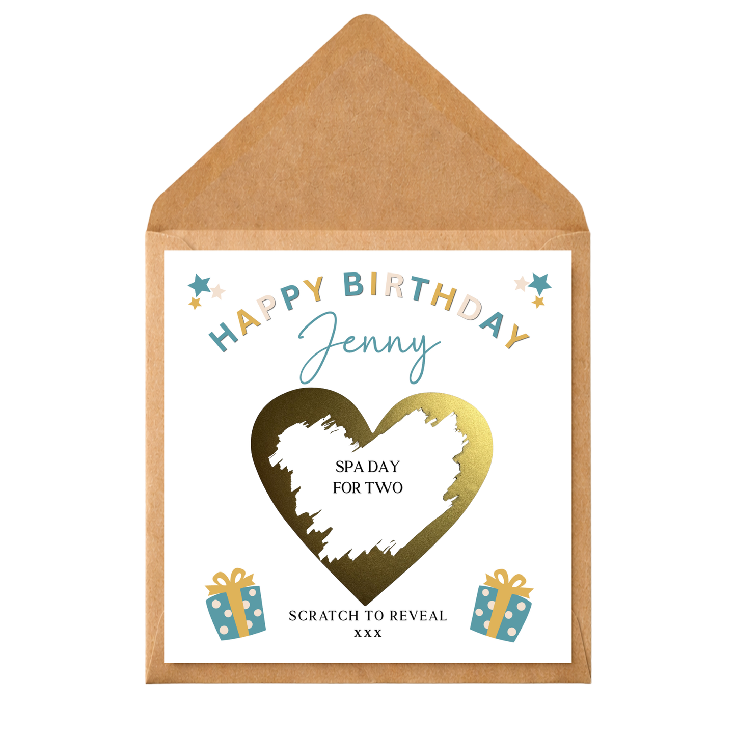 Personalised Birthday Scratch Reveal Card | Scratch Off Surprise Gift Voucher | Custom Birthday Gift Reveal | Gold Scratch Heart Card